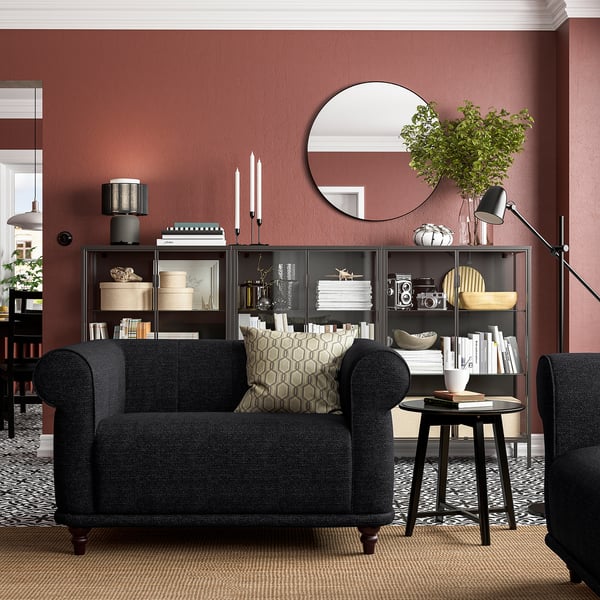 VISKAFORS 1,5-seat armchair, Lejde anthracite/brown, 134x74x90 cm