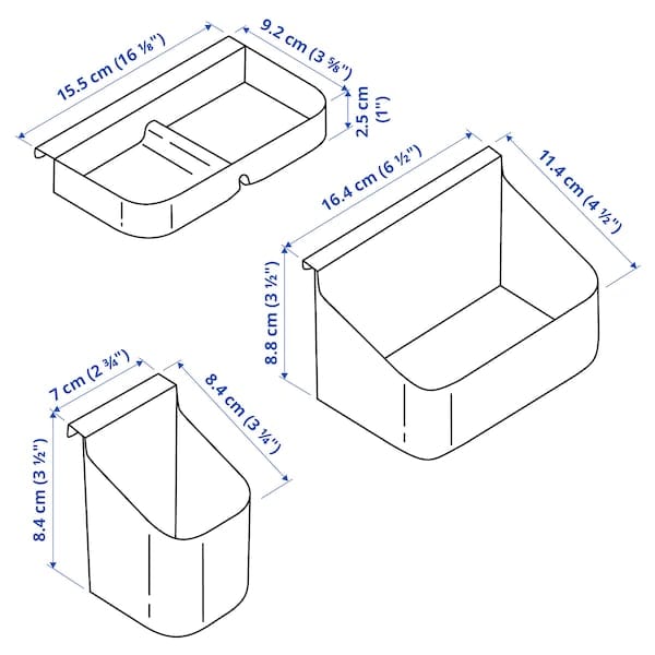 Ikea VISSLAÅN - Drawer organisers, set of 3, grey