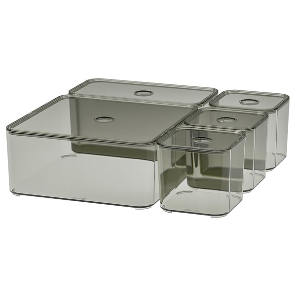 VISSLAÅN box with lid, set of 5, grey