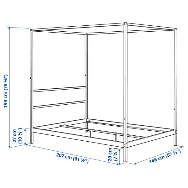 Ikea VITARNA - Canopy bed frame, white Luröy/Skådis,140x200 cm