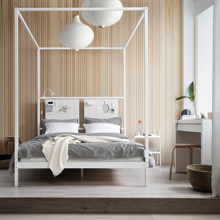 VITARNA four-poster bed frame, white/Skådis white, 140x200 cm