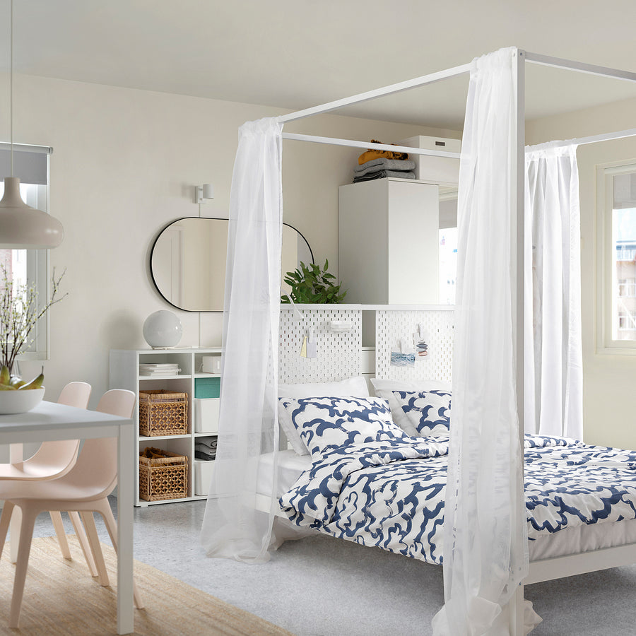 VITARNA four-poster bed frame, white/Skådis white, 140x200 cm