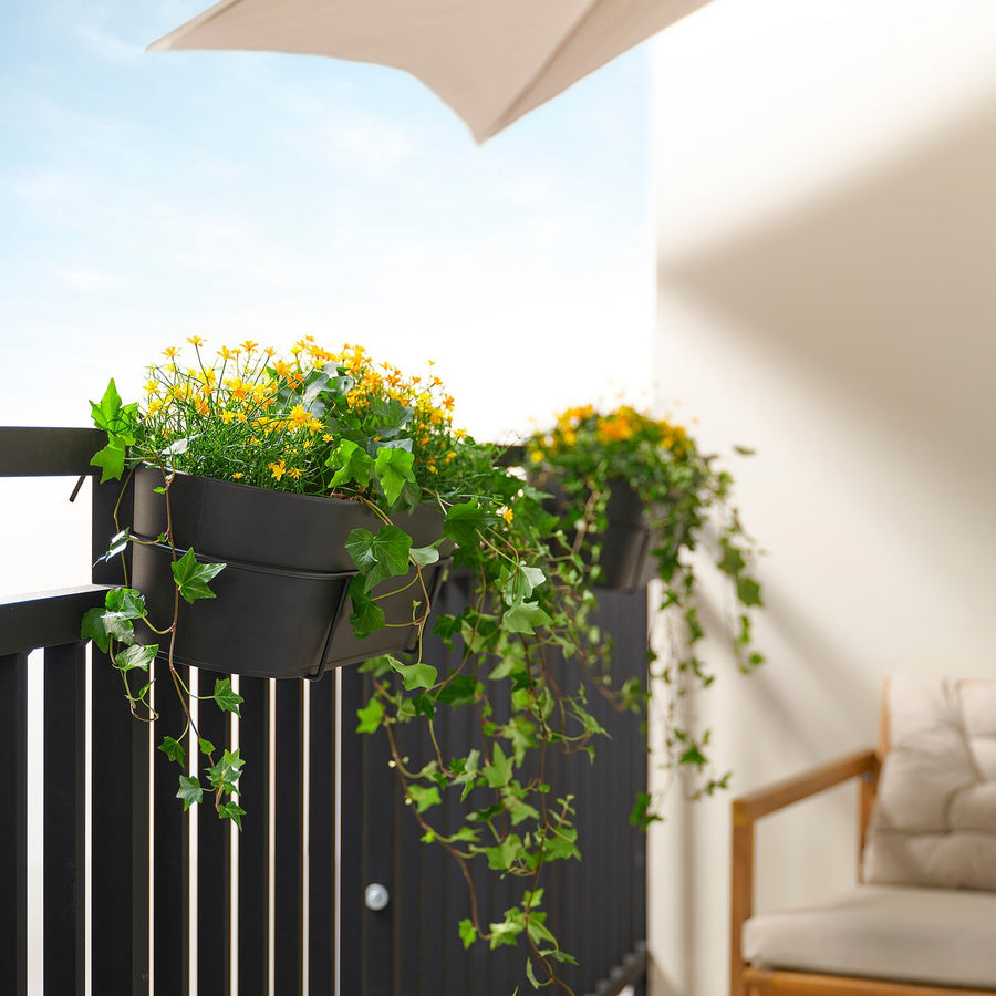 VITLÖK flower box with holder, in/outdoor/anthracite, 56x20 cm