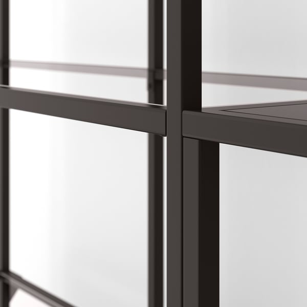 VITTSJÖ storage combination, black-brown/glass, 200x36x93 cm