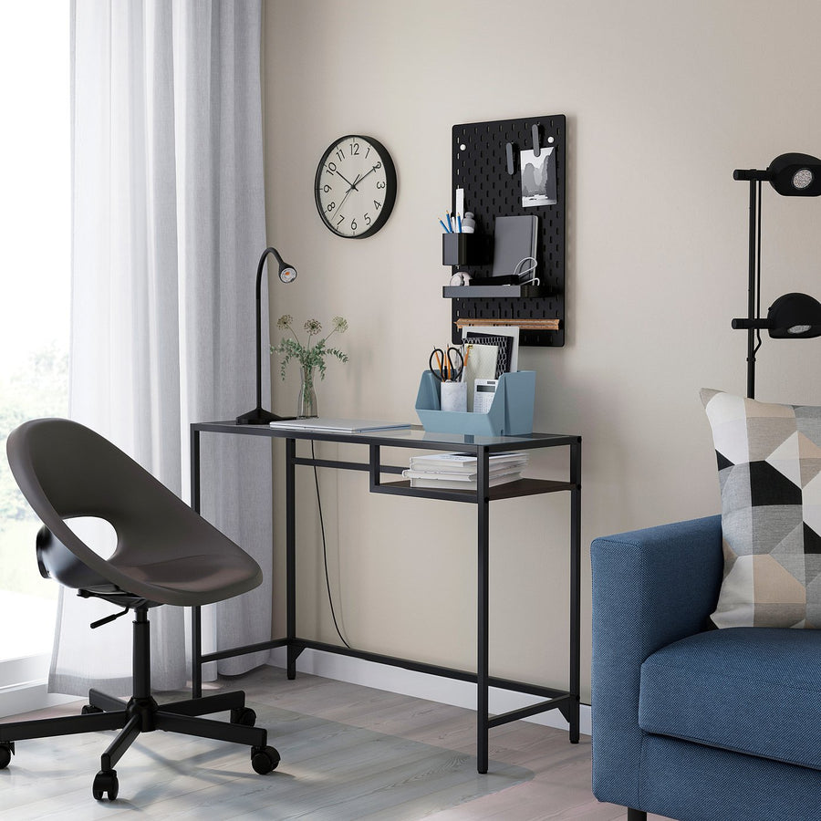 VITTSJÖ / ELDBERGET desk and chair, black-brown/dark grey black