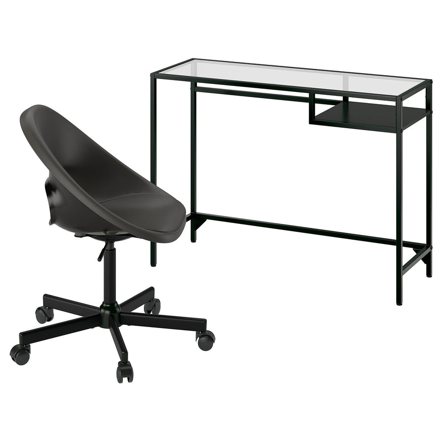 VITTSJÖ / ELDBERGET desk and chair, black-brown/dark grey black