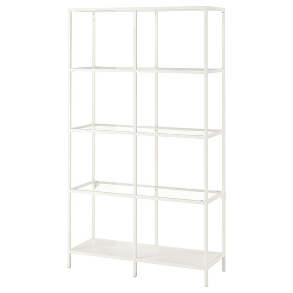 VITTSJÖ shelving unit, white/glass, 100x175 cm