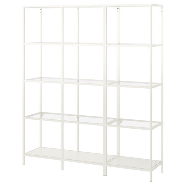 VITTSJÖ storage combination, white/glass, 151x36x175 cm
