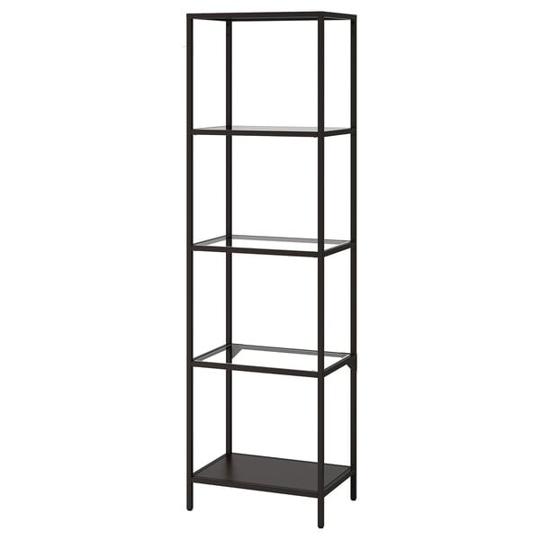 VITTSJÖ shelving unit, black-brown/glass, 51x175 cm