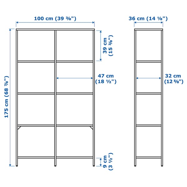 VITTSJÖ shelving unit, black-brown/glass, 100x175 cm