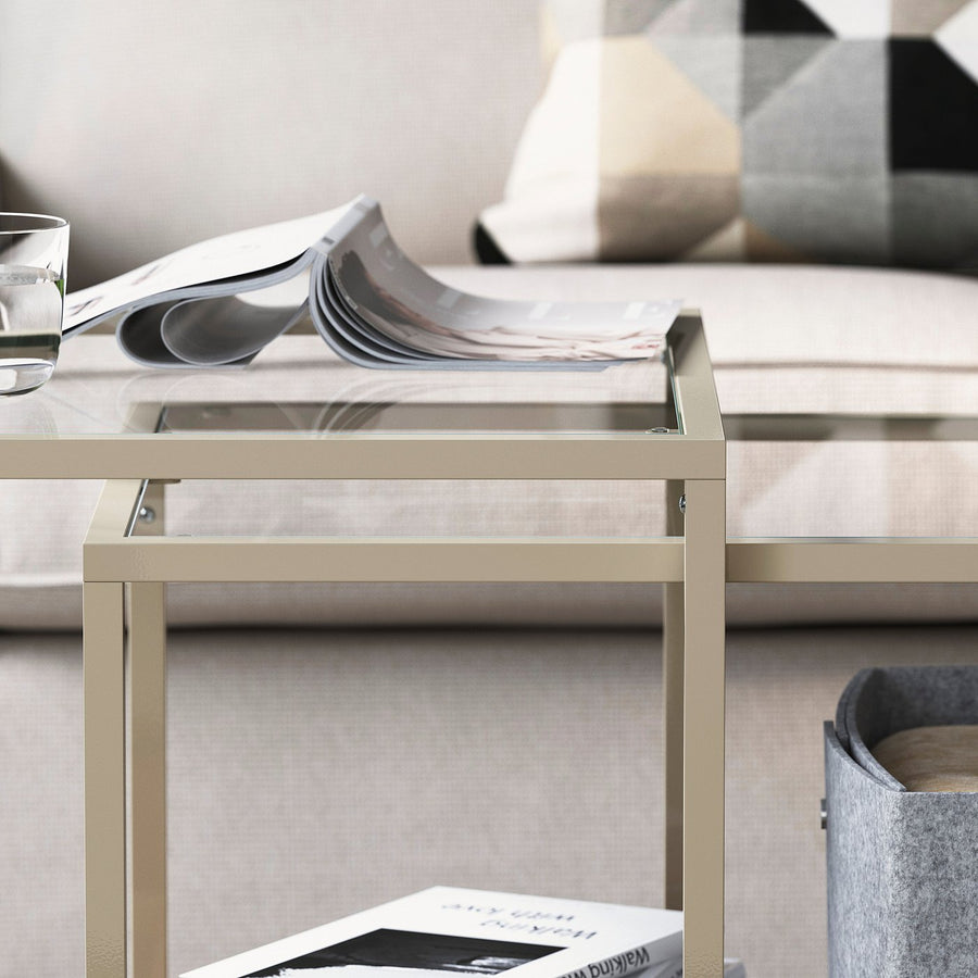 VITTSJÖ nest of tables, set of 2, light beige/glass, 90x50 cm