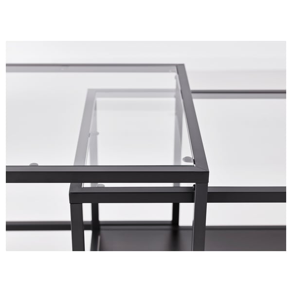 VITTSJÖ nest of tables, set of 2, black-brown/glass, 90x50 cm