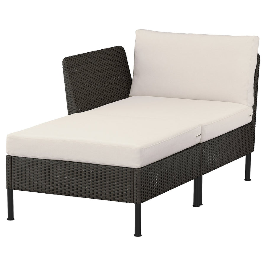 VITTSKÄR modular chaise longue, with armrest outdoor/plastic rattan dark grey Frösön/Duvholmen beige, 89 cm