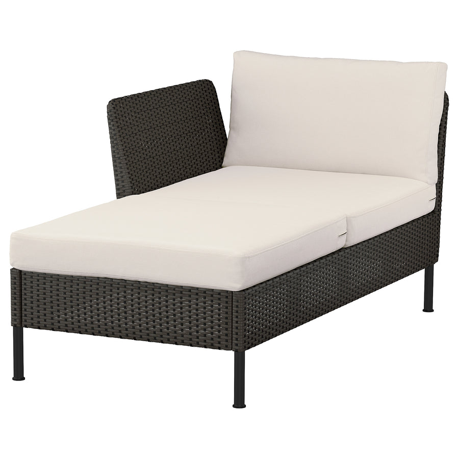 VITTSKÄR modular chaise longue, with armrest outdoor/plastic rattan dark grey Frösön/Duvholmen beige, 89 cm