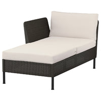 VITTSKÄR modular chaise longue, with armrest outdoor/plastic rattan dark grey Frösön/Duvholmen beige, 89 cm