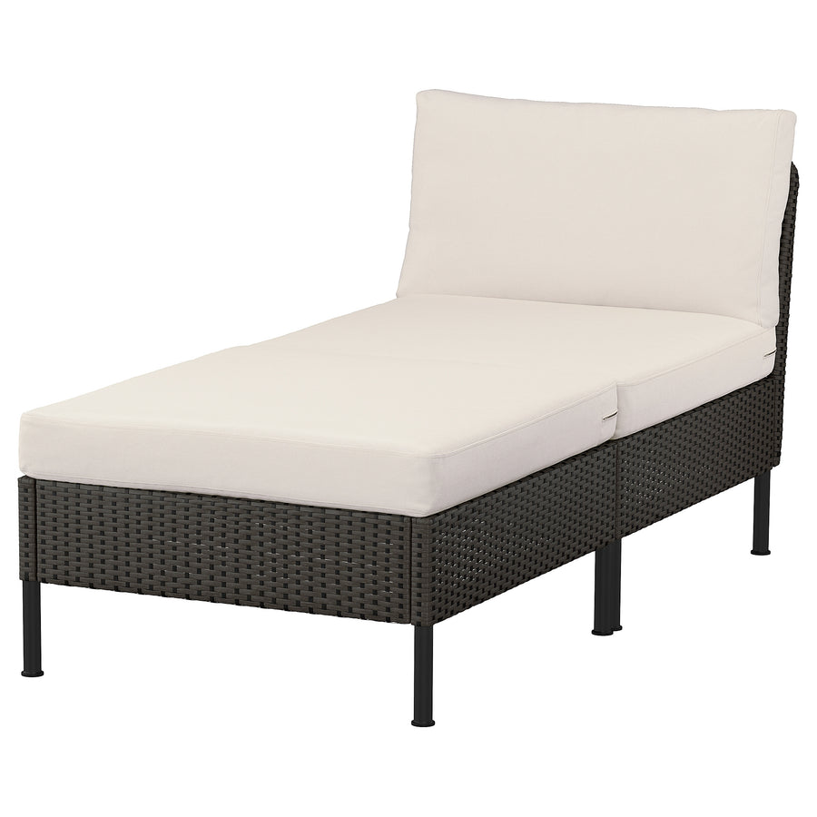 VITTSKÄR modular chaise longue, outdoor plastic rattan dark grey/Frösön/Duvholmen beige, 80 cm