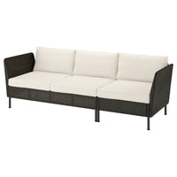 VITTSKÄR 3-seat sofa, armrests outdoor/plastic rattan dark grey Frösön/Duvholmen beige, 258 cm