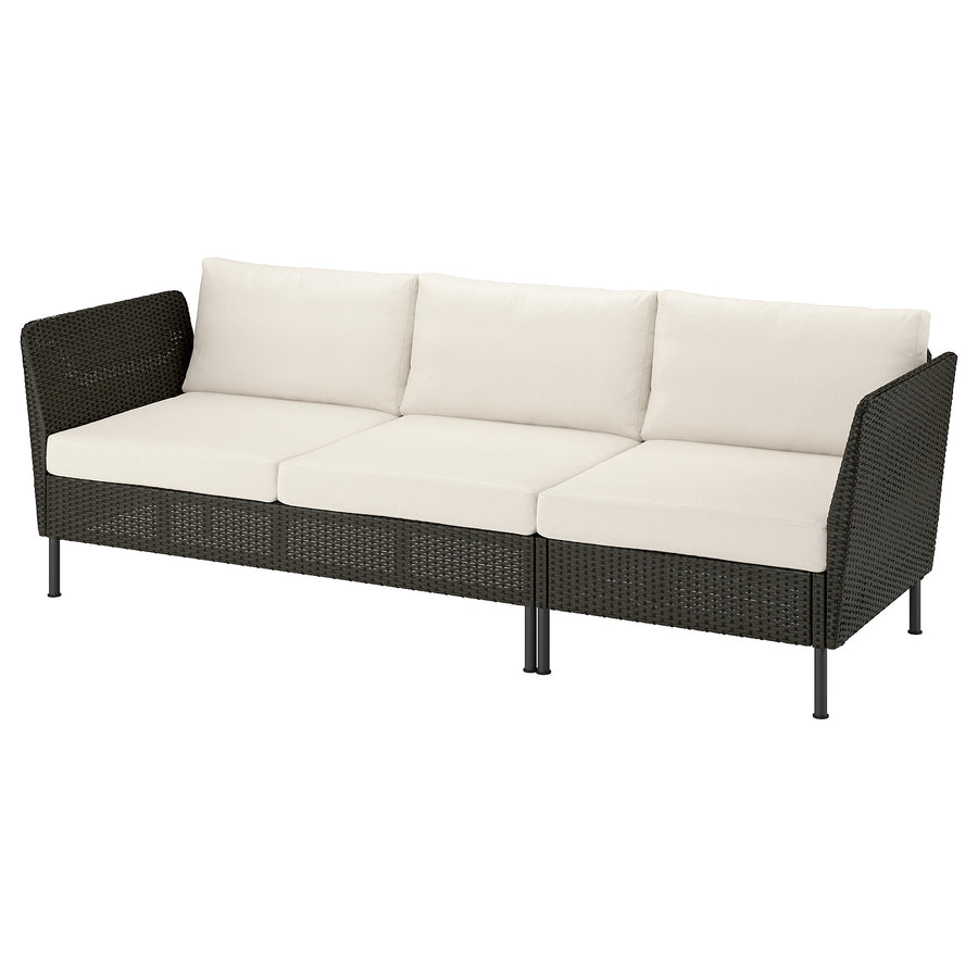 VITTSKÄR 3-seat sofa, armrests outdoor/plastic rattan dark grey Frösön/Duvholmen beige, 258 cm