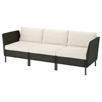 VITTSKÄR 3-seat modular sofa, armrests outdoor/plastic rattan dark grey Frösön/Duvholmen beige, 258x88x89 cm