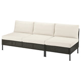 VITTSKÄR 3-seat sofa, outdoor plastic rattan dark grey/Frösön/Duvholmen beige, 240x88x89 cm