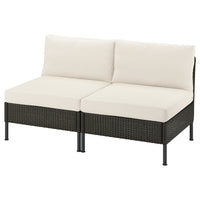 VITTSKÄR 2-seat modular sofa, outdoor plastic rattan dark grey/Frösön/Duvholmen beige, 160x88x89 cm