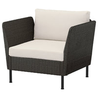 VITTSKÄR modular lounge chair, plastic rattan dark grey/Frösön/Duvholmen beige, 98x88x89 cm