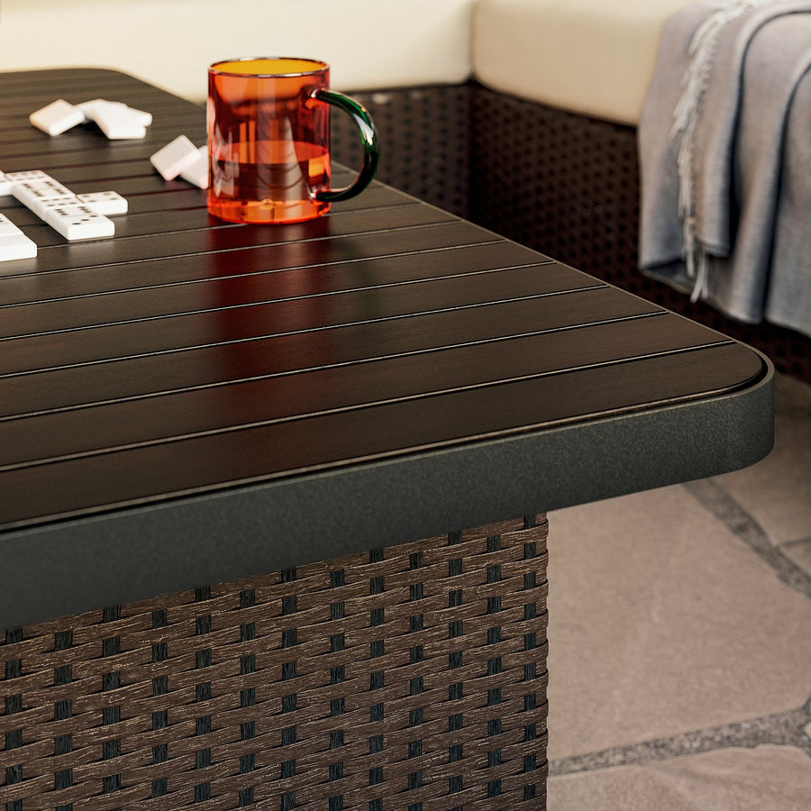 VITTSKÄR 3-seat conversation set, with chaise longue outdoor/plastic rattan dark grey, 258x79x89 cm