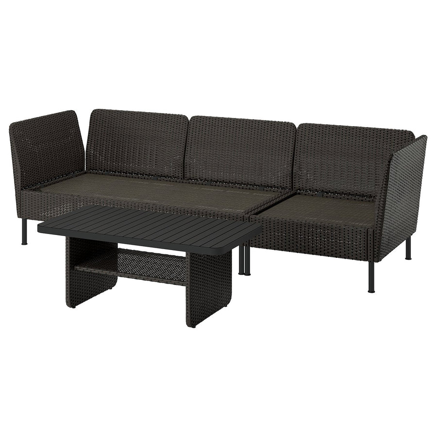 VITTSKÄR 3-seat conversation set, outdoor/plastic rattan dark grey, 110x58 cm