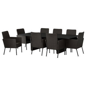VITTSKÄR table and 8 chairs, outdoor plastic rattan dark grey, 264x96 cm