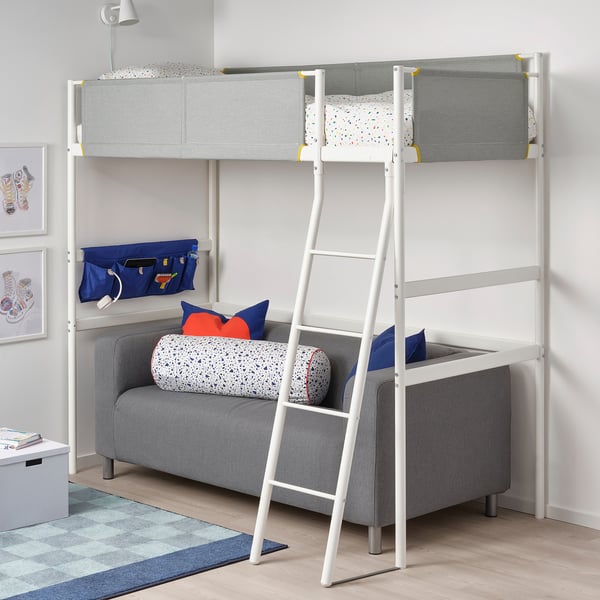 VITVAL loft bed frame, white/light grey, 90x200 cm