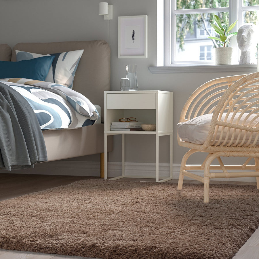 VOLLERSLEV rug, high pile, beige, 133x195 cm