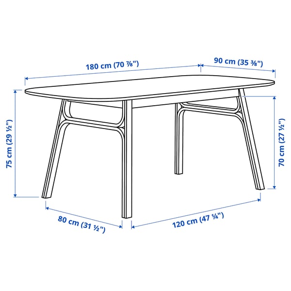 VOXLÖV / ODGER table and 4 chairs, bamboo/anthracite, 180x90 cm