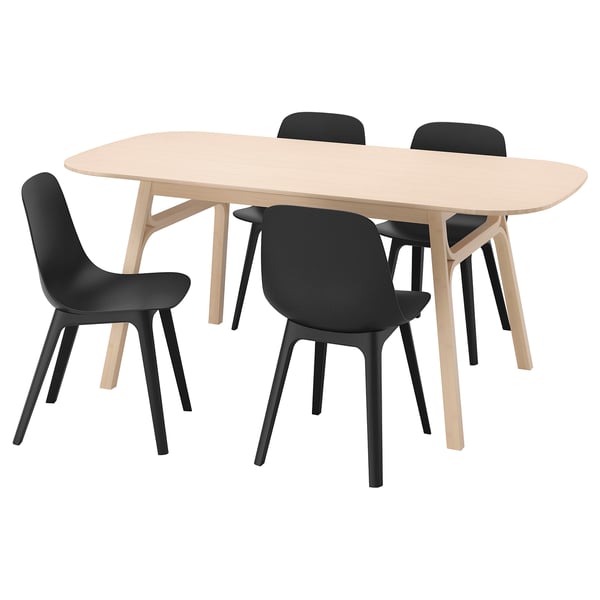 VOXLÖV / ODGER table and 4 chairs, bamboo/anthracite, 180x90 cm