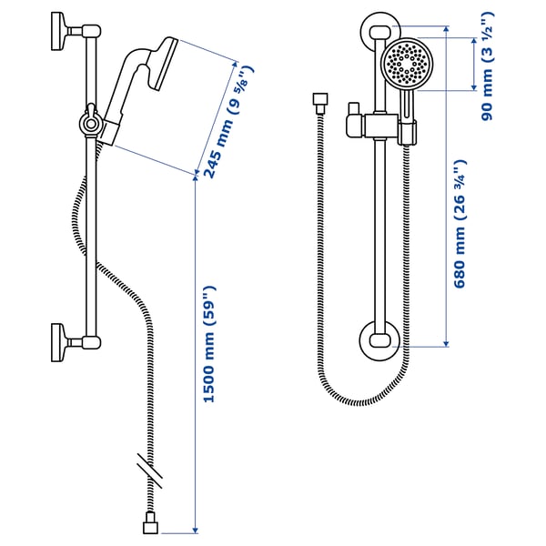 VOXNAN riser rail with handshower kit, chrome-plated, 90 mm