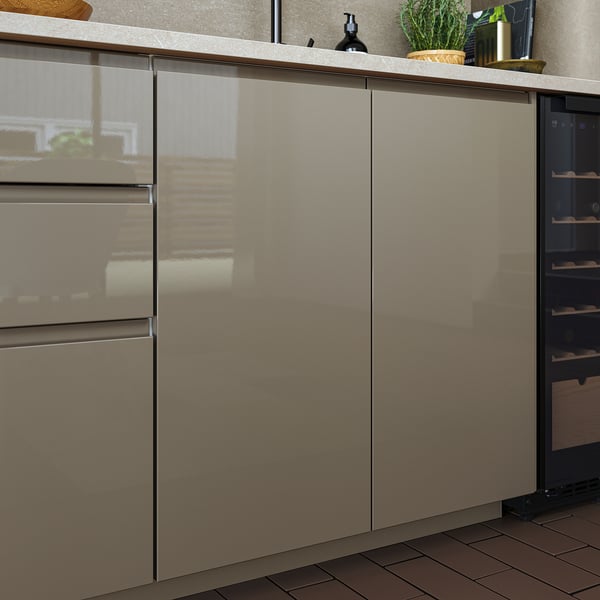 VOXTORP door, high-gloss dark grey-brown, 40x100 cm