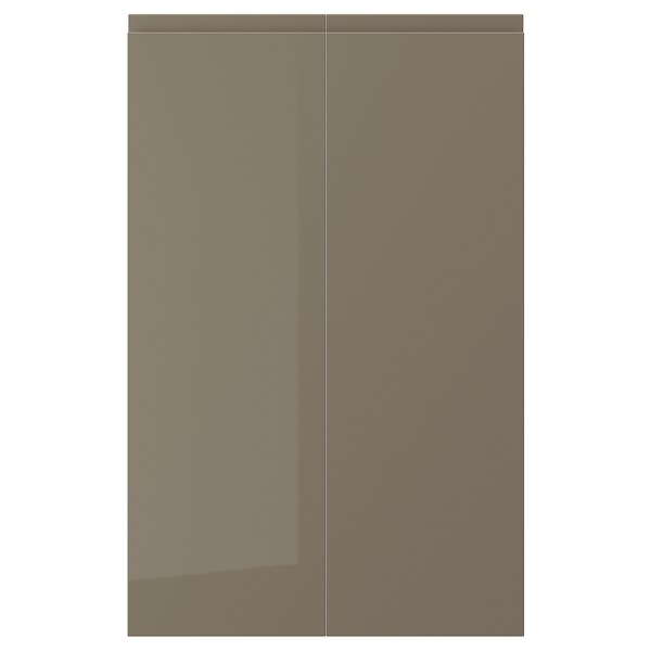 VOXTORP 2-p door f corner base cabinet set, right-hand/high-gloss dark grey-brown, 25x80 cm
