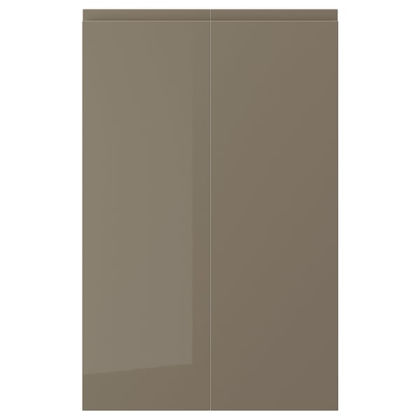 VOXTORP 2-p door f corner base cabinet set, right-hand/high-gloss dark grey-brown, 25x80 cm