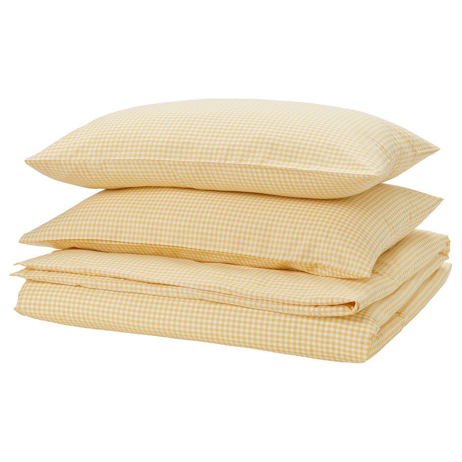 WEYMOUTHTALL duvet cover and 2 pillowcases, yellow white/check, 240x220/50x80 cm
