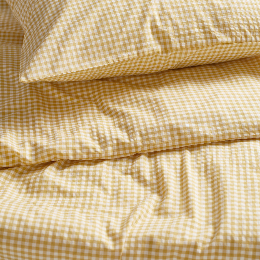 WEYMOUTHTALL duvet cover and 2 pillowcases, yellow white/check, 240x220/50x80 cm