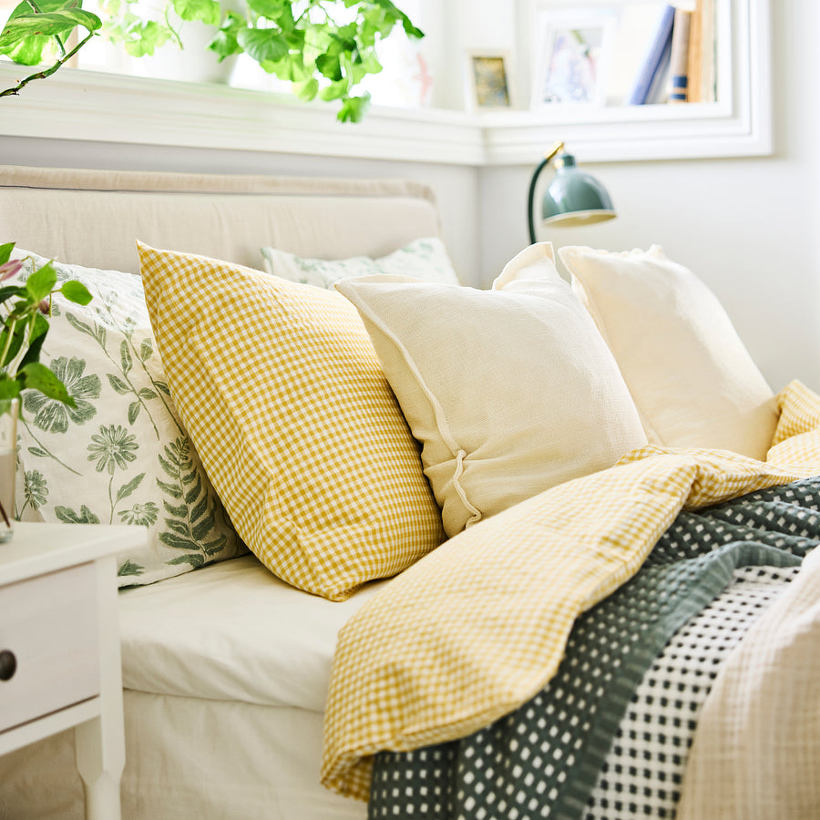 WEYMOUTHTALL duvet cover and 2 pillowcases, yellow white/check, 240x220/50x80 cm