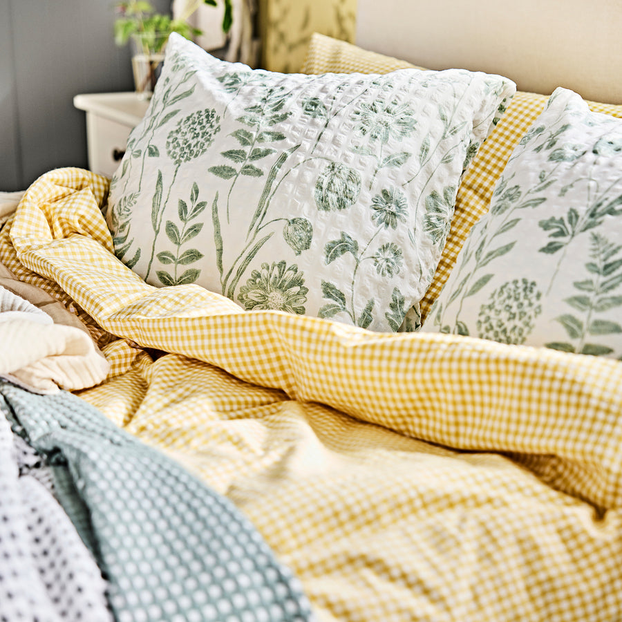WEYMOUTHTALL duvet cover and 2 pillowcases, yellow white/check, 240x220/50x80 cm