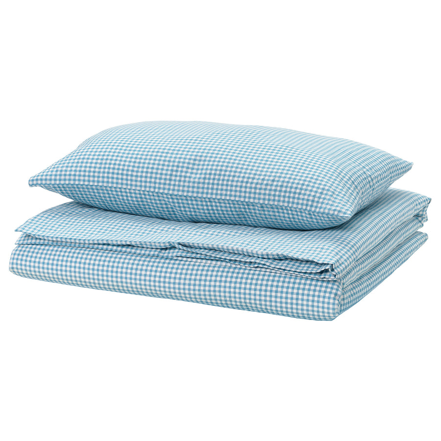 WEYMOUTHTALL duvet cover and pillowcase, blue white/check, 150x200/50x80 cm