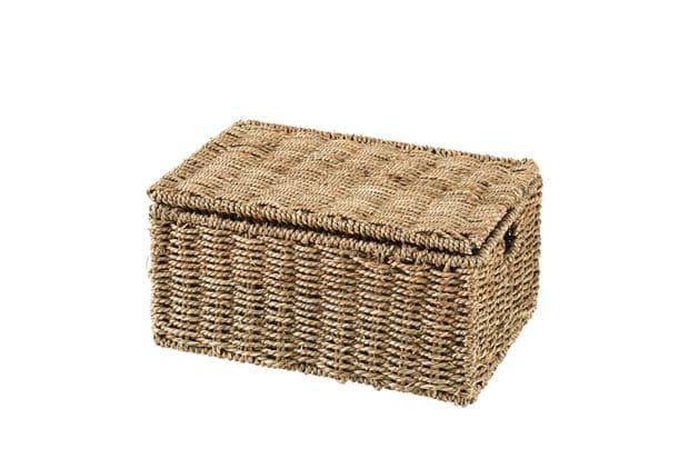 Casa SEAGRASS Storage basket M with natural lid, H 19,5 x W 36 x D 25 cm