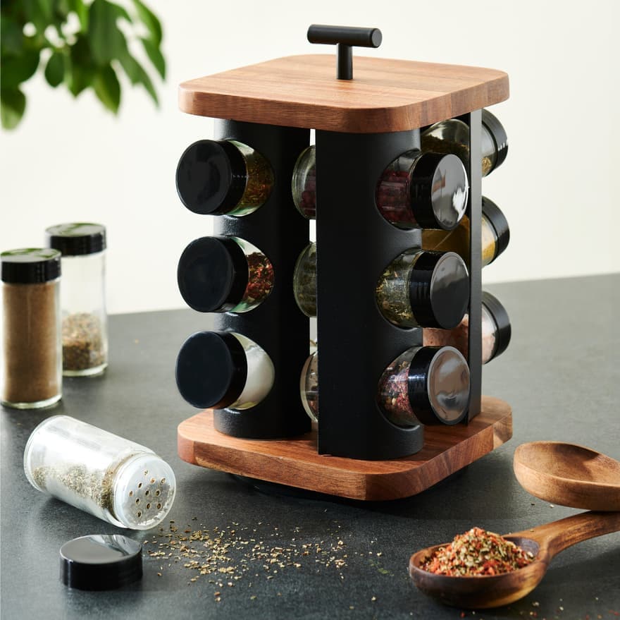 ACACIA LUX Black spice rack, natural H 24 x W 16.5 x D 16.5 cm - best price from Maltashopper.com CS673498