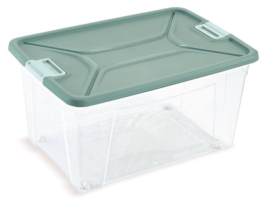 CONTAINER WITH LID AND CLIPS WITH WHEELS 45 LT ASSORTED COLOURS