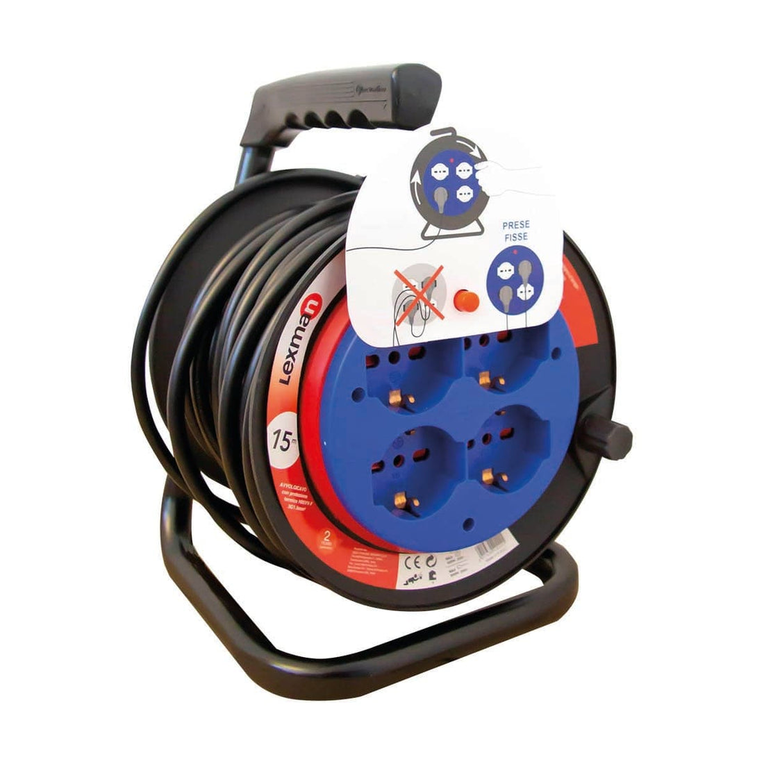 15MT CABLE REEL 16A PLUG 4 UNIVERSAL SOCKETS FIXED DRUM LEXMAN CIRCUIT BREAKER - best price from Maltashopper.com BR420210015