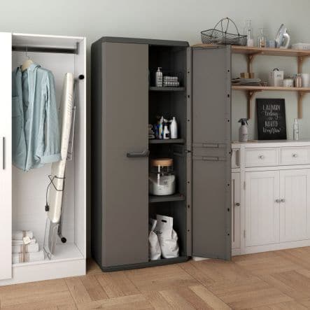 Bricocenter HIGH ALL-SHELF CUPBOARD 2 DOORS 3 NON-ADJUSTABLE SHELVES 68X39X166H LOAD CAPACITY 15KG DARK GREY