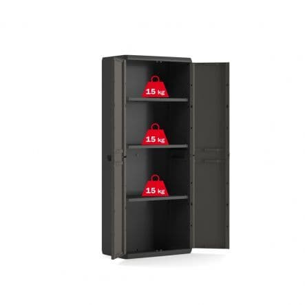 Bricocenter HIGH ALL-SHELF CUPBOARD 2 DOORS 3 NON-ADJUSTABLE SHELVES 68X39X166H LOAD CAPACITY 15KG DARK GREY