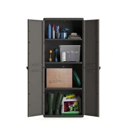 Bricocenter HIGH ALL-SHELF CUPBOARD 2 DOORS 3 NON-ADJUSTABLE SHELVES 68X39X166H LOAD CAPACITY 15KG DARK GREY