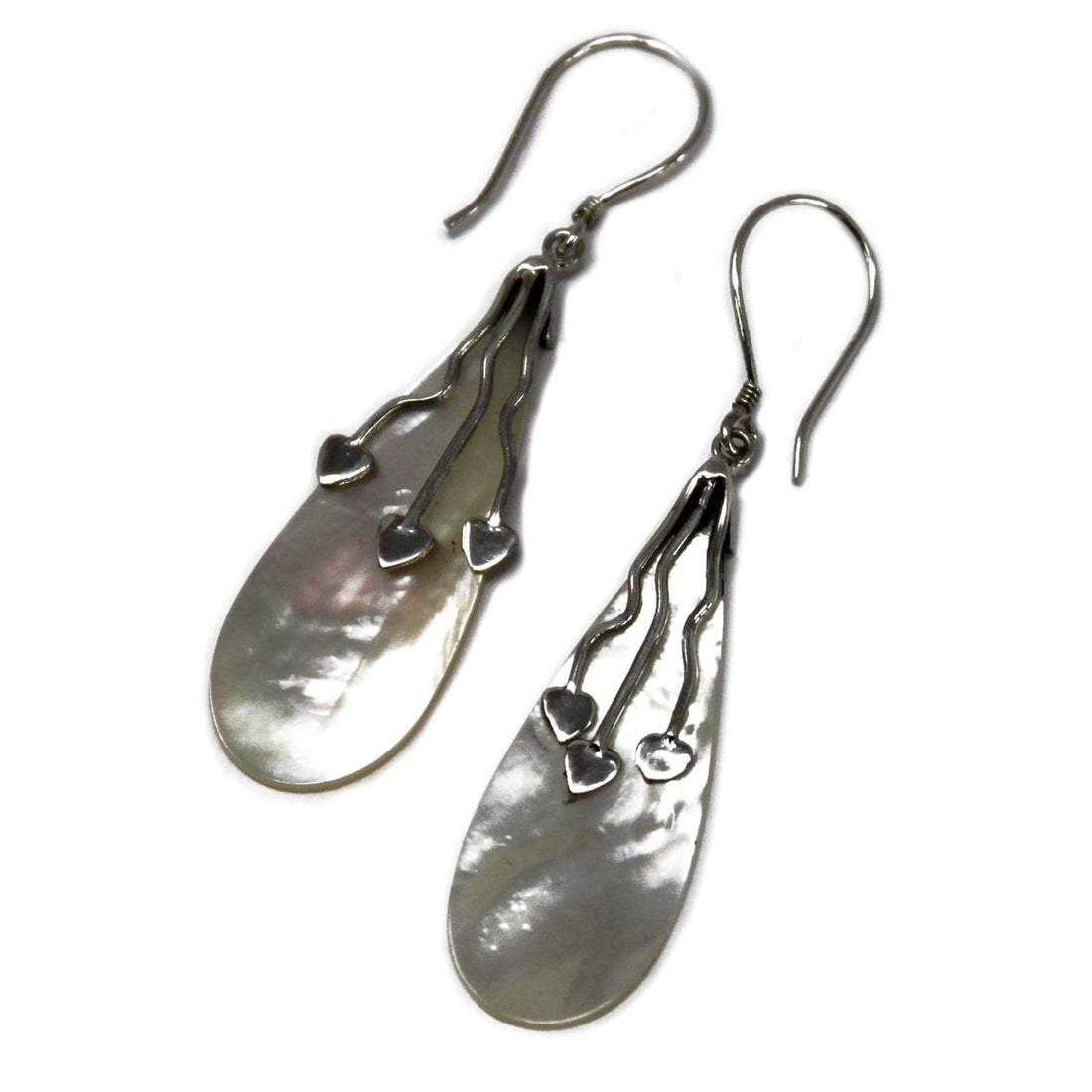 Shell & Silver Earrings - Three Hearts - MOP - best price from Maltashopper.com SSE-01